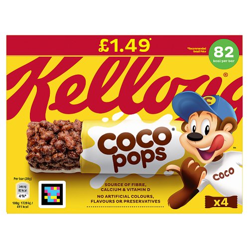 Kelloggs Coco Pops Cereal Bars 4pk (4 x 20g) PM £1.49