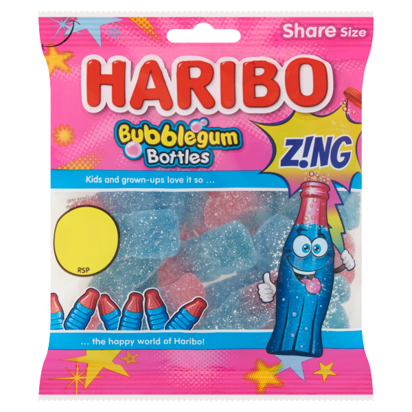Haribo Bag Bubblegum Bottles Z!ng PM £1.25 140g