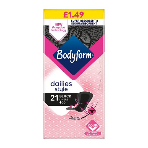 Bodyform Liners Black Dailies PM £1.49 21s