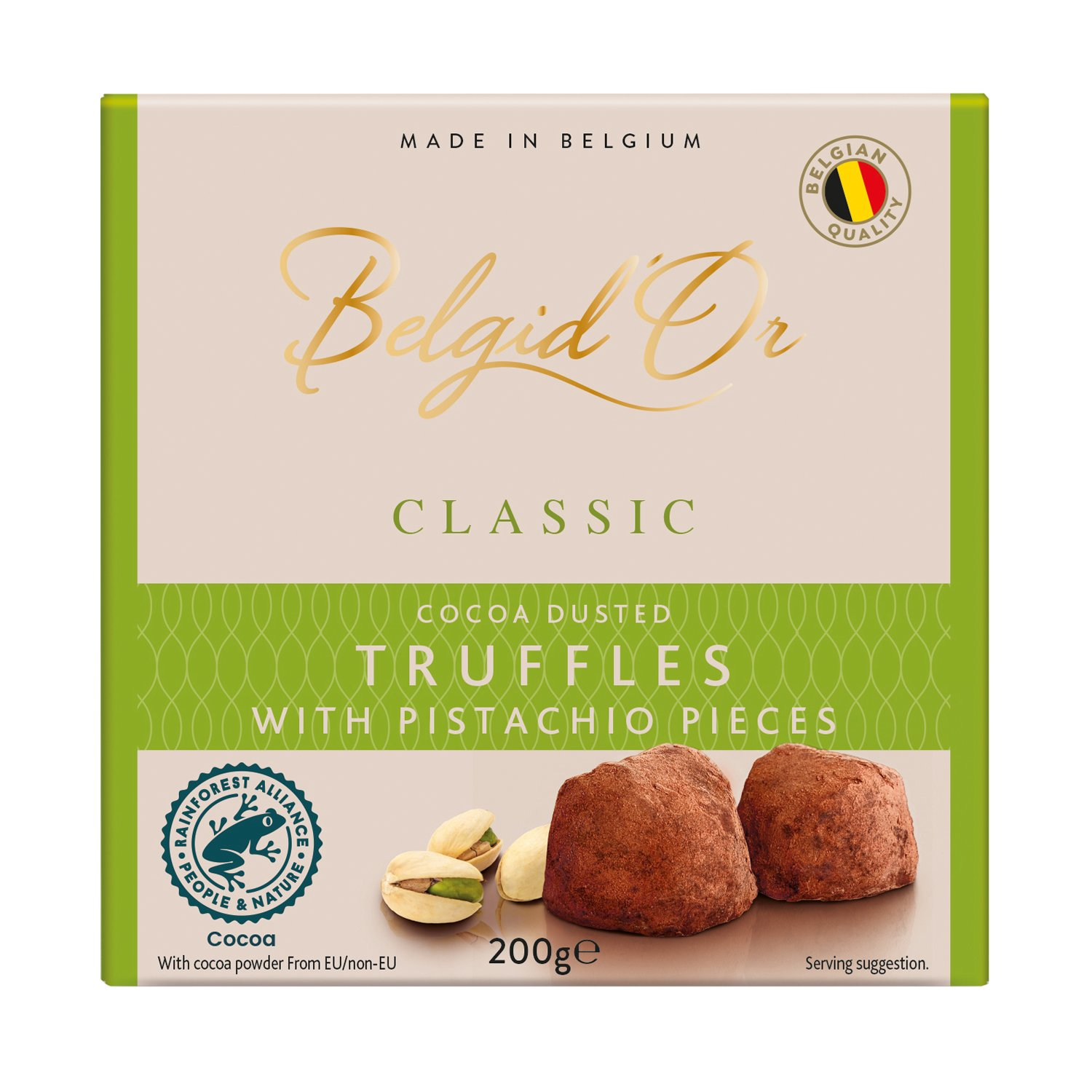 Belgid Or Belgian Cocoa Dusted Pistashio Truffles 200g