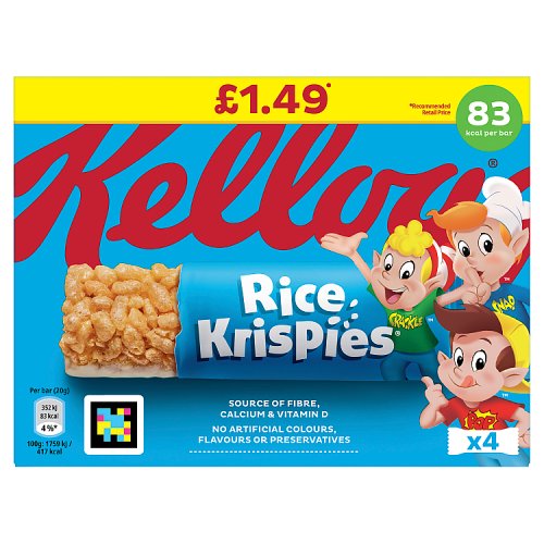 Kelloggs Rice Krispies Cereal Bars 4pk (4 x 20g) PM £1.49