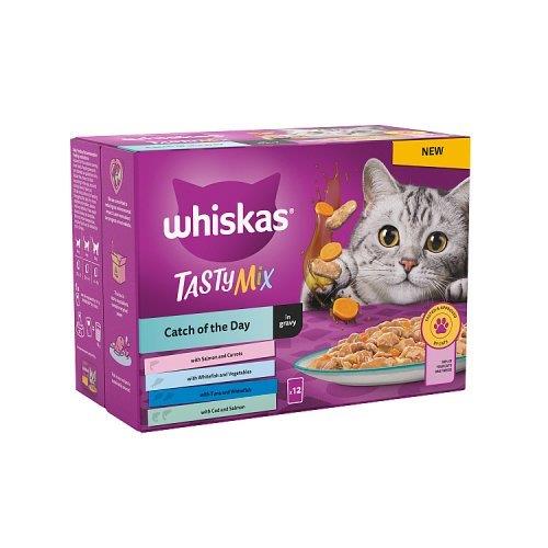 Whiskas 1+ Cat Pouches Tasty Mix Catch OTD Gravy (12 x 85g) 1.20kg NEW