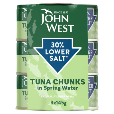John West Tuna Chunks Spring Water 30% Lower Salt 3pk (3 x 145g) 435g