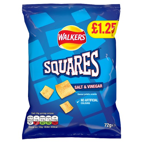 Walkers Bag Squares Salt & Vinegar Snacks PM £1.25 72g