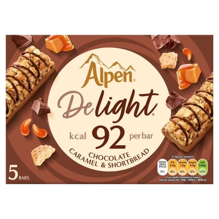 Alpen Delight Cereal Bars Choco Caramel & Shortbread 5pk (5 x 19g) 95g NEW