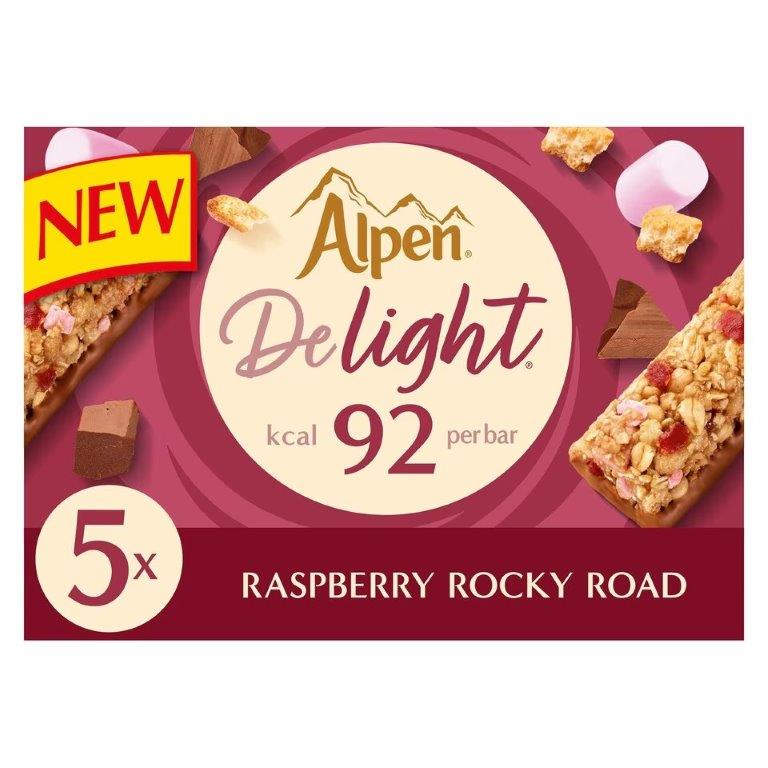 Alpen Delight Cereal Bars Raspberry Rocky Road 5pk (5 x 19g) 95g NEW