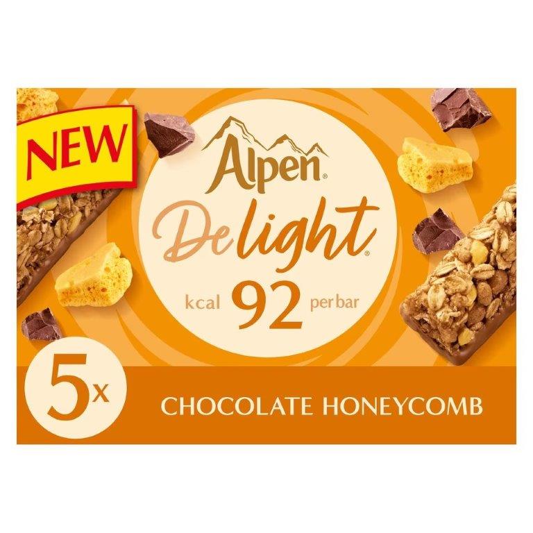 Alpen Delight Cereal Bars Chocolate Honeycomb 5pk (5 x 19g) 95g NEW