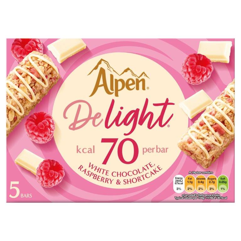 Alpen Delight Cereal Bars White Choco Rasp & Shortcake 5pk (5 x 19g) 95g NEW
