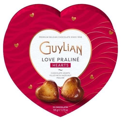 Guylian Marbled Chocolate Praline Hearts In Red Heart Shaped Gift Carton 105g