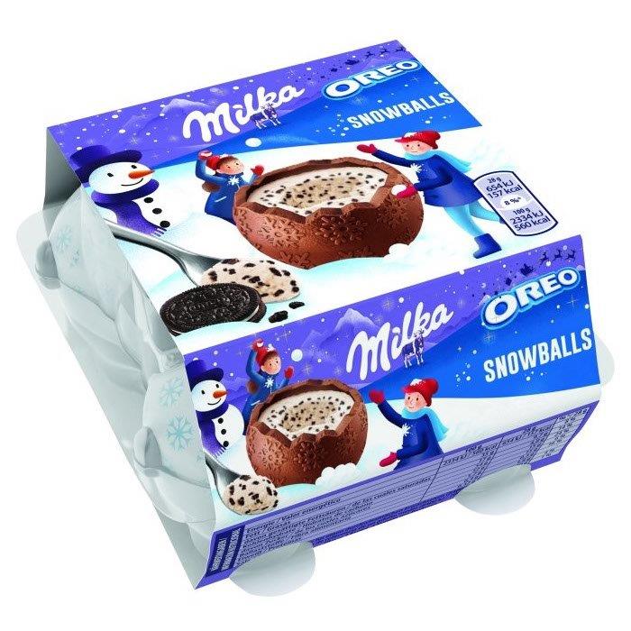 Milka Milk Chocolate Snowballs & Oreo Creme Filling 4pk 112g