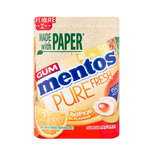 Mentos Gum Pure Fresh Paper Bottles Tropical 50s 100g NEW