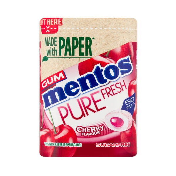 Mentos Gum Pure Fresh Paper Bottles Cherry 50s 100g NEW