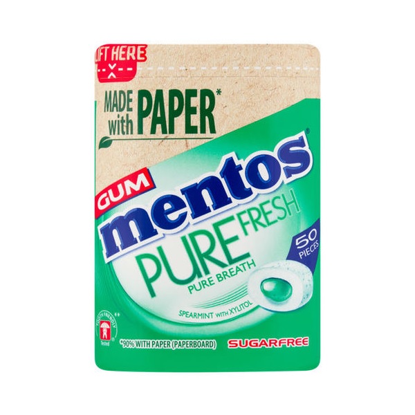 Mentos Gum Pure Fresh Paper Bottles Spearmint 50s 100g NEW
