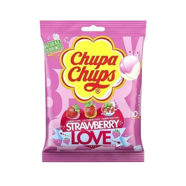 Chupa Chups 10 Strawberry Love Lollipops 120g NEW