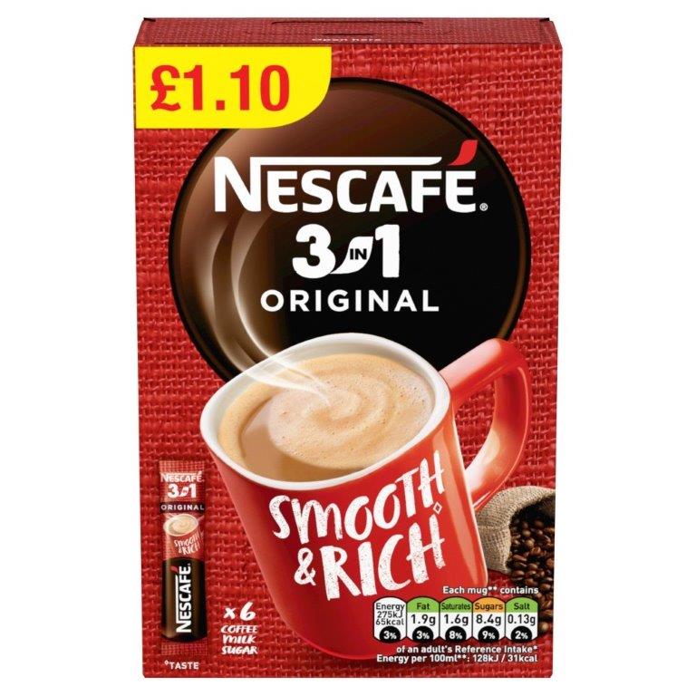 Nescafe 3in1 Original Coffee Sachets PM £1.10 6s (6 x 17g) 102g