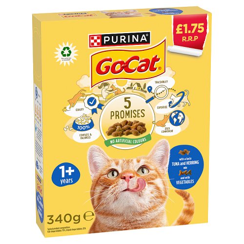 Purina Go Cat Herring & Tuna Mix Veg Dry Food PM £1.75 340g