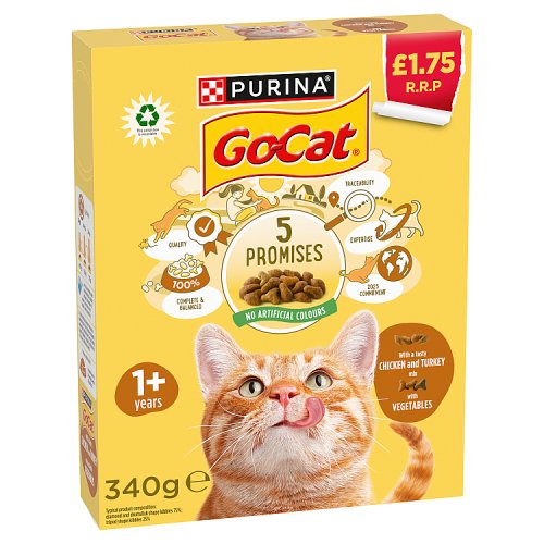 Purina Go Cat Chicken & Turkey Mix Veg Dry Food PM £1.75 340g
