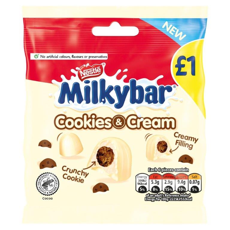 Milkybar Cookies & Cream Bag 73g PM £1