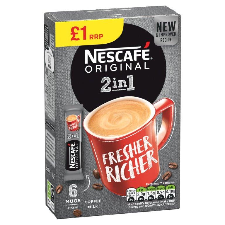 Nescafe Original 2 in 1 Box 6 Pack (6 x 10g) PM £1