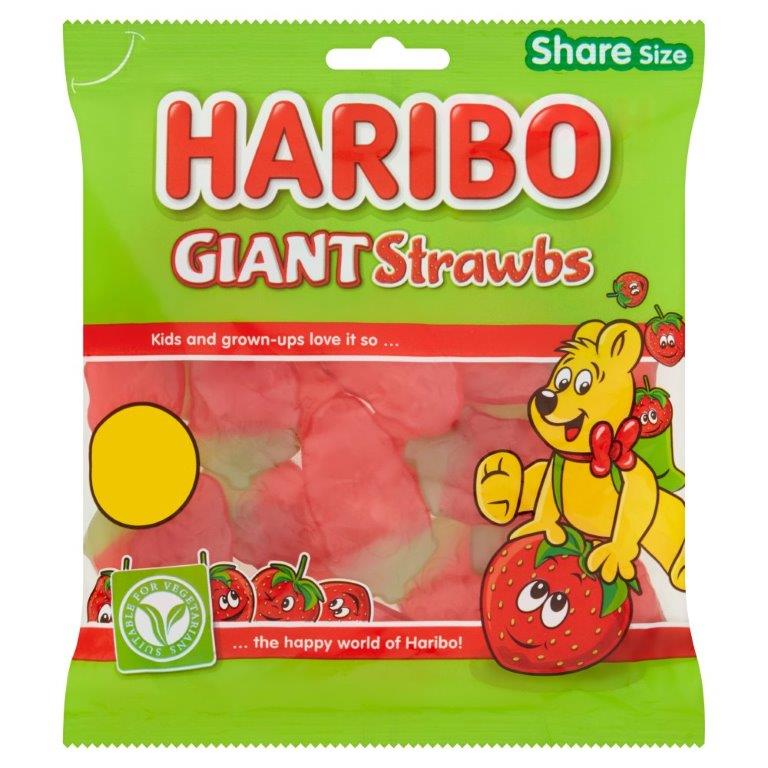 Haribo Bag Giant Strawbs PM £1 140g (Vegetarian)